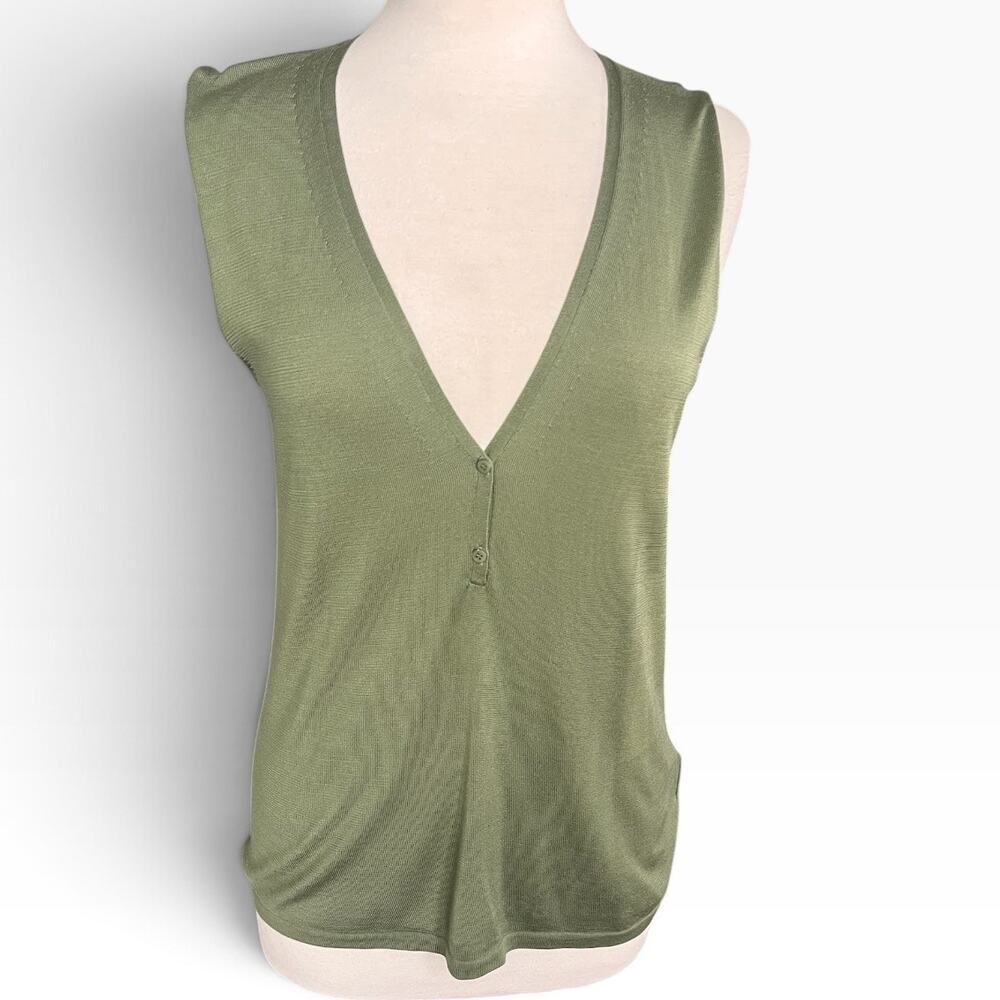 S MaxMara Silk Knit Top Sleeveless V Neck Minimalist Contemporary Capsule XL
